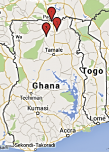Landkaart Ghana met projecten